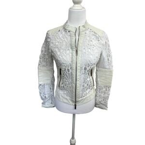 FLO & CLO Women's Crew Neck Leather Trim Zipper Jacket